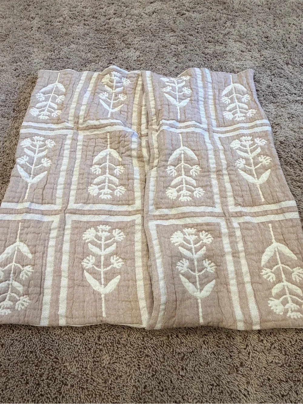 New Anthropologie cotton Parker floral woven quilted euro sham neutral cover